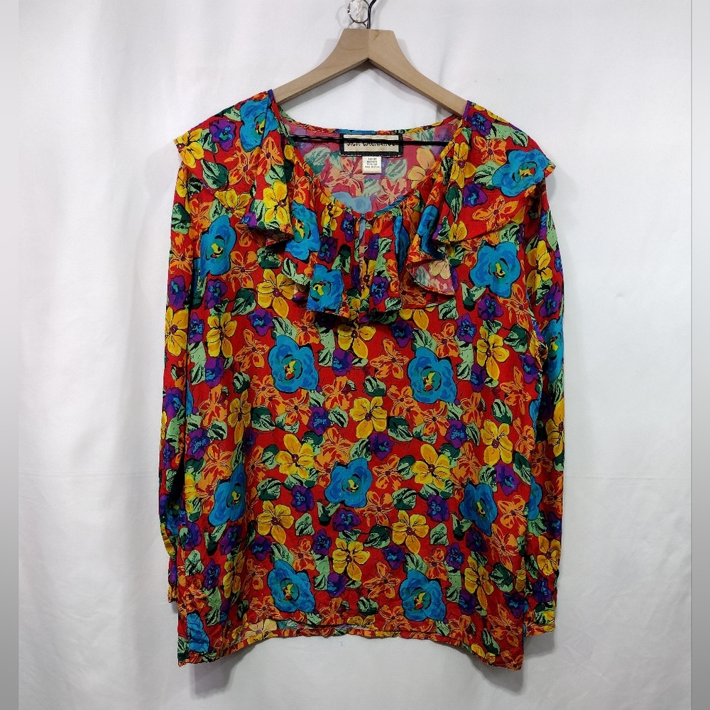 Vintage Silk Exchange 100% Silk Floral Babydoll Top Women's M Multicolor Artsy